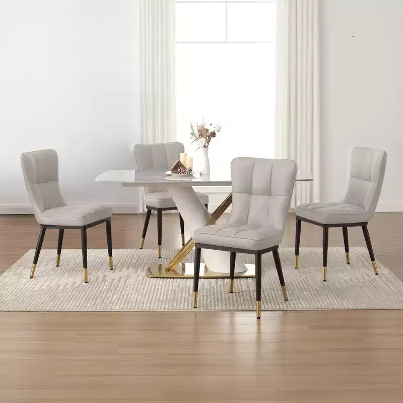 Bekrvio Dining Room Chairs Set of 6, Modern Upholstered Faux Leather Seat with High Back, Metal Legs, Armless Kitchen Chairs for Living Dinning Room