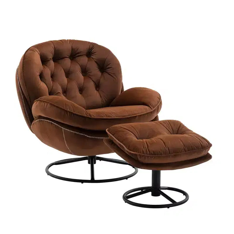 Okak Samt-Sessel mit Hocker, moderner armloser Wohnzimmersessel im Mid-Century-Stil, weicher und bequemer Sessel zum Fernsehen und Spielen