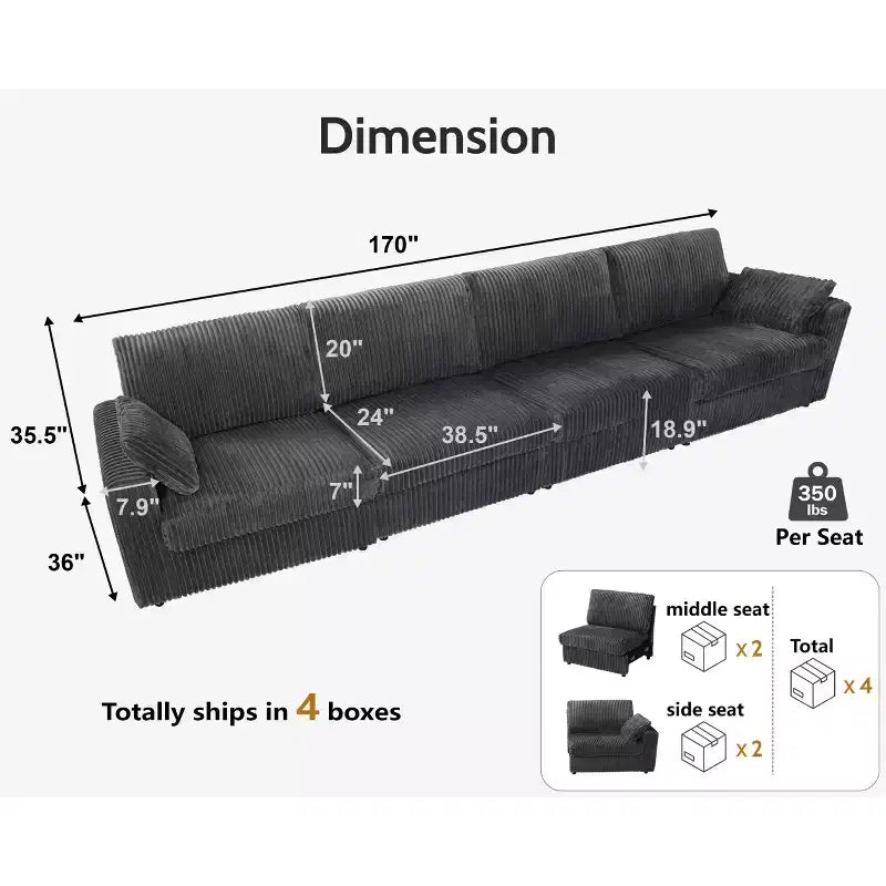 Canapé sectionnel modulaire en velours côtelé Dyonery avec housses lavables