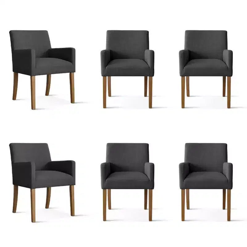 Set of 6 Upholstered Dining Chairs with Arms, Modern Linen Armchairs with Wooden Legs, Accent Chairs for Dining Room, Living Room - Panipeachy