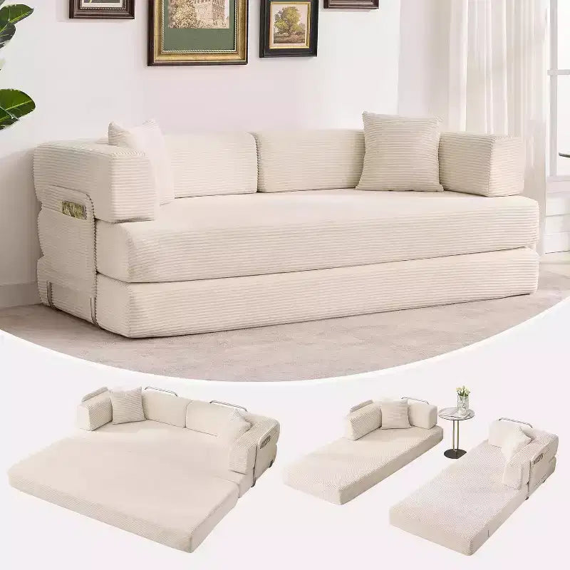 5-in-1-Schlafsofa, 78,8 Zoll, modulares Corduroy-Schlafsofa mit stabilem Rahmen, vielseitiger Futon für kleine Räume, Wohnzimmer und Gästezimmer
