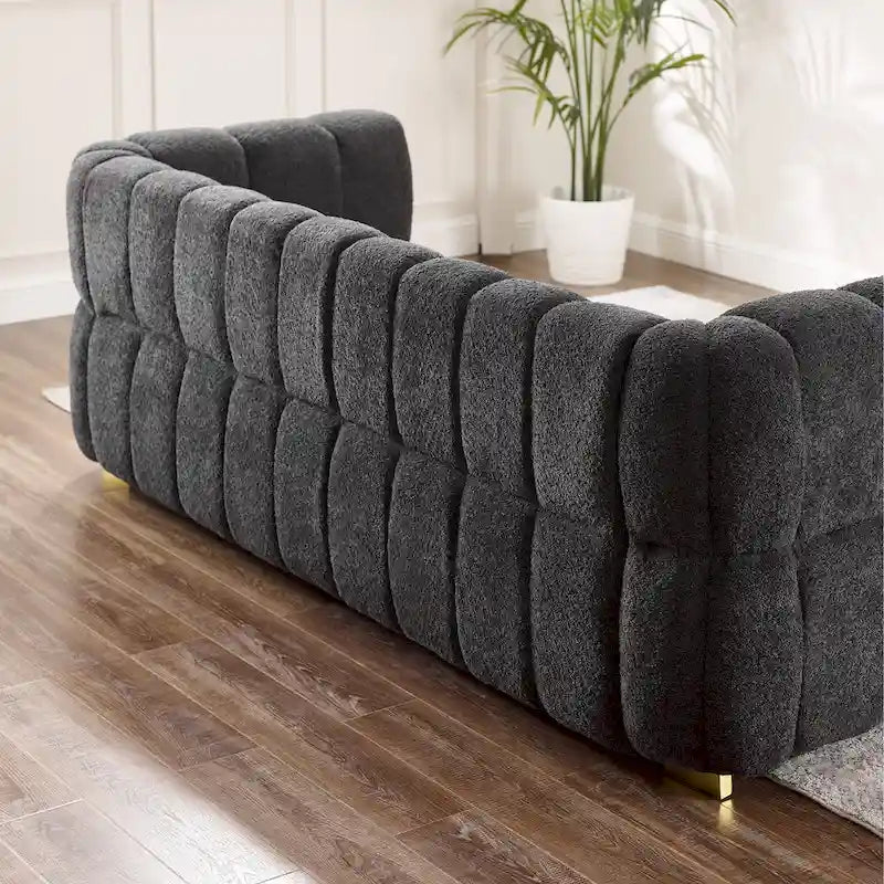 85 Modern Waffle Fabric Couch, Leisure Comfortable Sofa
