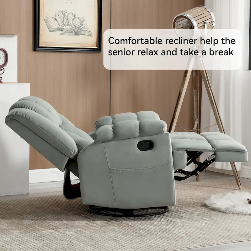 Poltrona reclinabile manuale oversize verde con girevole, oscillazione e rivestimento in tessuto