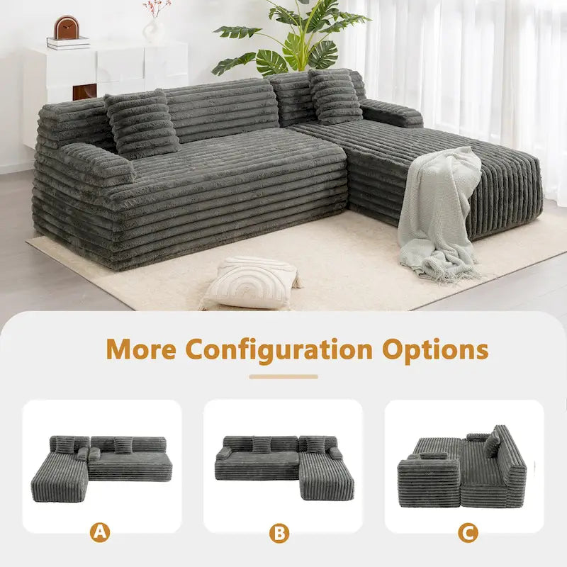 Divano componibile Cloud, divano moderno imbottito con 2 cuscini decorativi, divano componibile combinabile liberamente, divano componibile a L