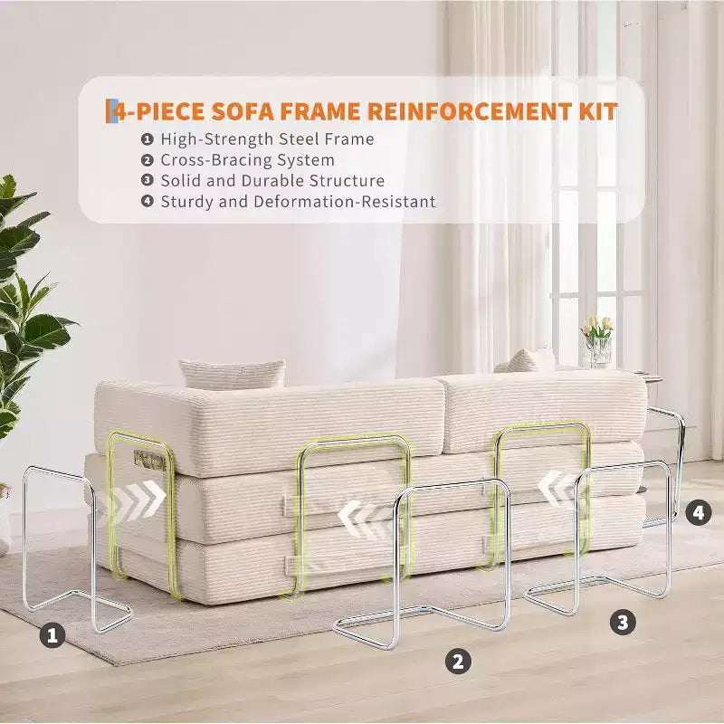 5-in-1-Schlafsofa, 78,8 Zoll, modulares Corduroy-Schlafsofa mit stabilem Rahmen, vielseitiger Futon für kleine Räume, Wohnzimmer und Gästezimmer