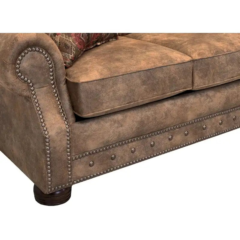 Rustikales Rancho-Schlafsofa mit braunem Wildlederstoffbezug – 37 x 86 x 40