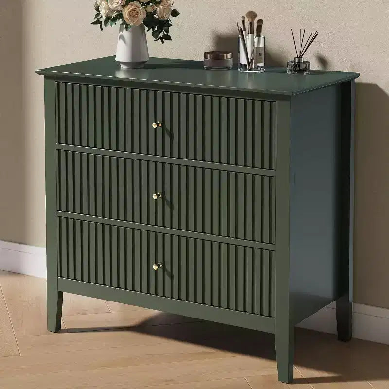 Heynemo 3 Drawer Dresser, Painted 30 Inch Tall Wood Nightstand with Storage, Wide Modern Chest of Drawers with Ball Bearing Slide