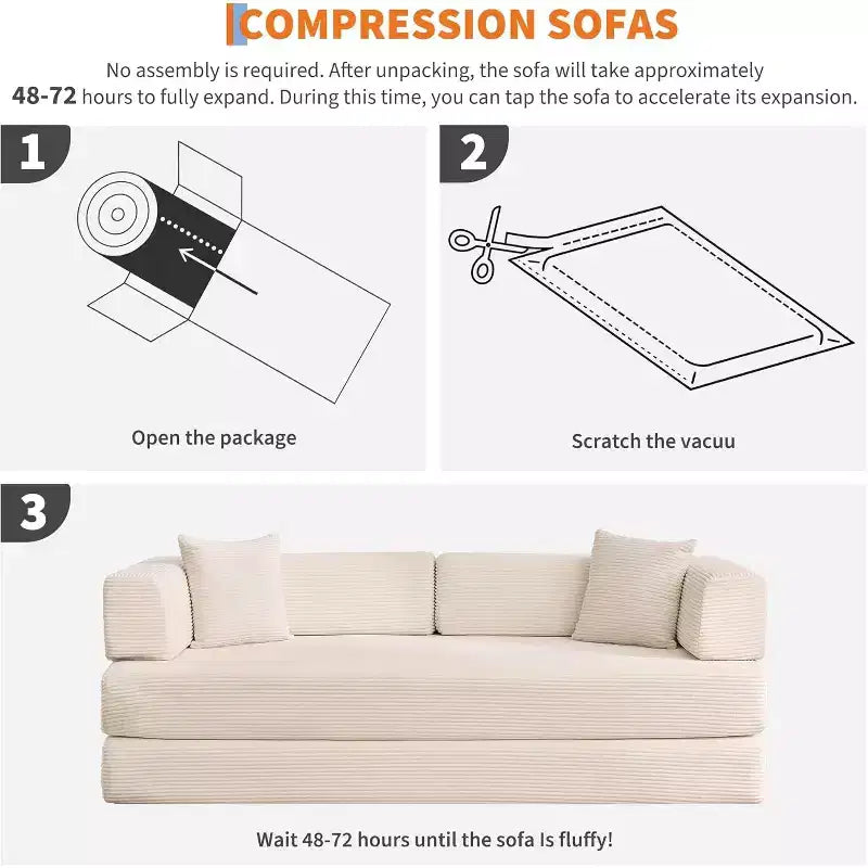 5-in-1-Schlafsofa, 78,8 Zoll, modulares Corduroy-Schlafsofa mit stabilem Rahmen, vielseitiger Futon für kleine Räume, Wohnzimmer und Gästezimmer