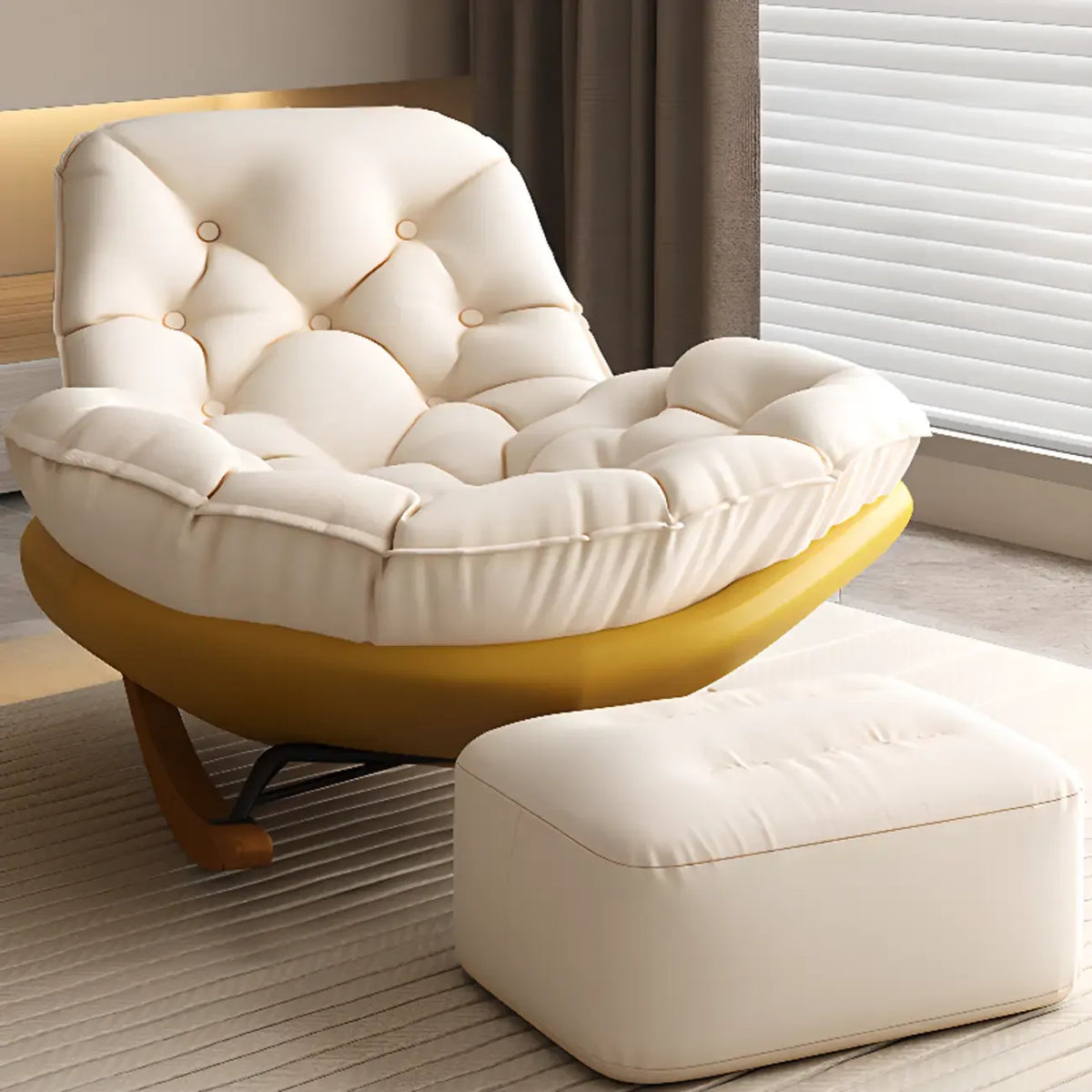 Sedia a dondolo imbottita in stile scandinavo con pouf opzionale