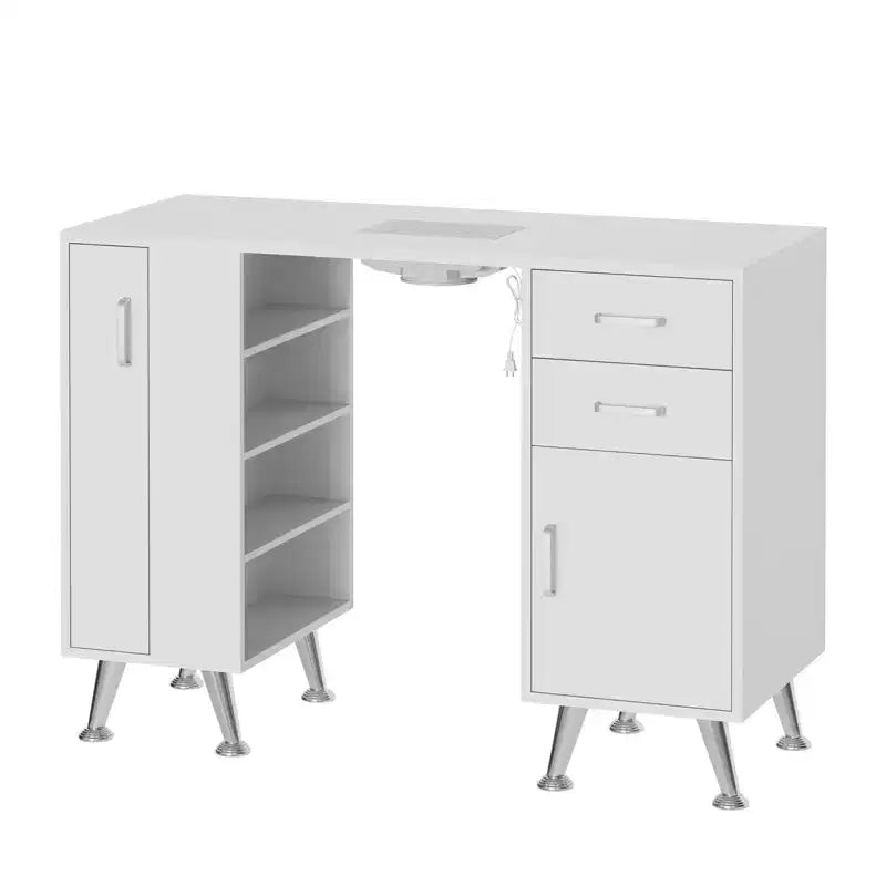 GustoWave 42.5 in Manicure Table Nail Station with Wrist Rest and Dust Collector, Nail Desk with Vertical Pull-Out Locker, White