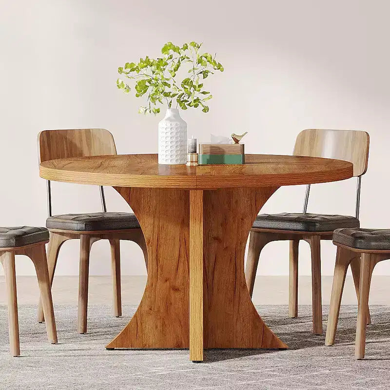 Lantine ronde eettafel van 47,24 inch voor 4-6 personen, landelijke keukentafel met voetstuk, kleine eettafel voor eetkamer en woonkamer, bruin