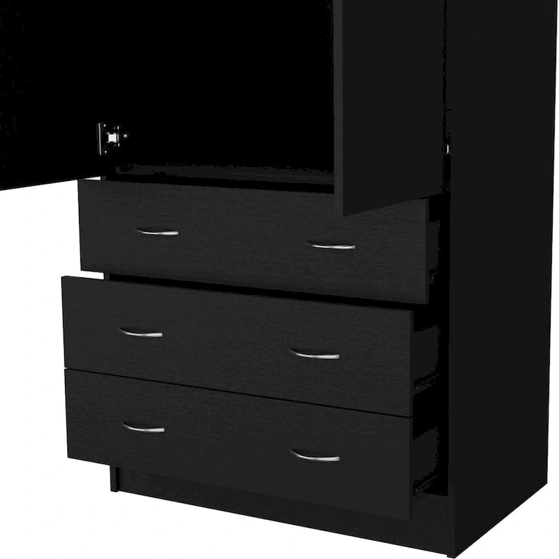 19 Modern Double-door Armoire with 3 Drawers and 1 Hanging Rod for Bedroom