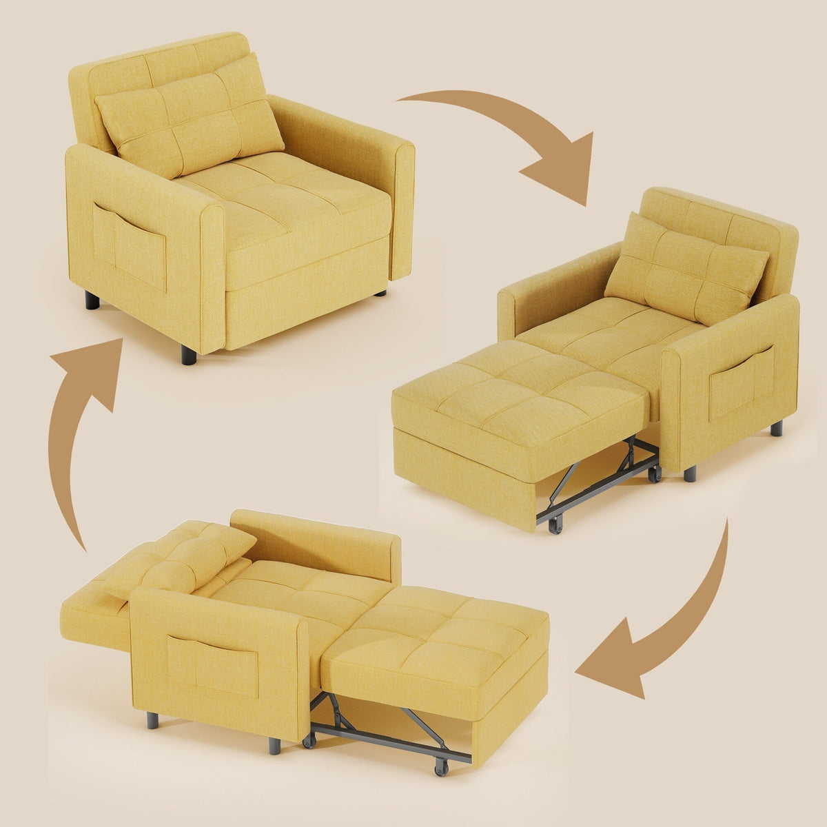 3-in-1-Schlafsofa mit verstellbarer Rückenlehne, ausziehbarer Sessel, umwandelbares Klappbett fürs Wohnzimmer