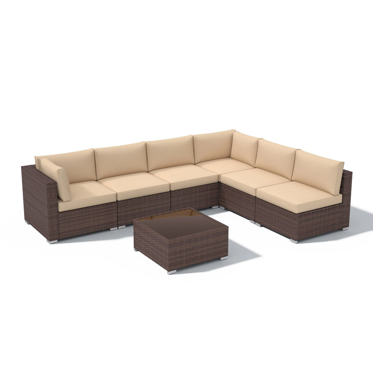 7-teiliges Outdoor-Sitzgruppen-Set aus Korbgeflecht und Stahl mit Polsterung