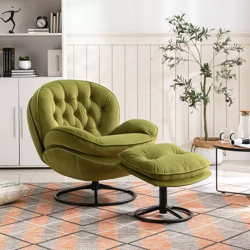 Okak Samt-Sessel mit Hocker, moderner armloser Wohnzimmersessel im Mid-Century-Stil, weicher und bequemer Sessel zum Fernsehen und Spielen