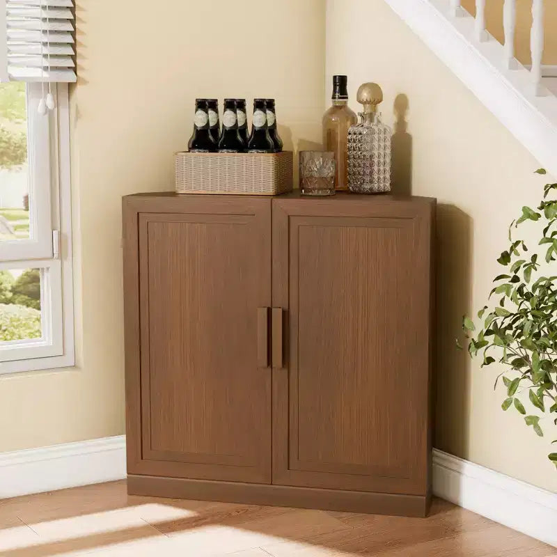 Mobile angolare Dovelina con ripiani regolabili, credenza, mobile portabottiglie e mobile da cucina e sala da pranzo con ante in legno - 31H x 31W, 36H x 31W