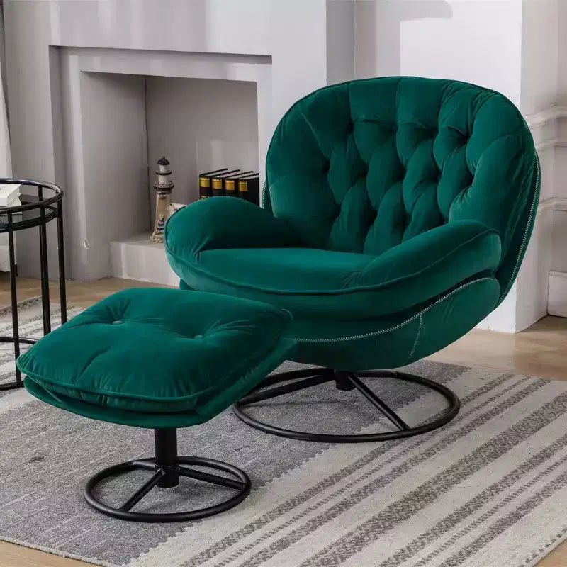 Okak Samt-Sessel mit Hocker, moderner armloser Wohnzimmersessel im Mid-Century-Stil, weicher und bequemer Sessel zum Fernsehen und Spielen