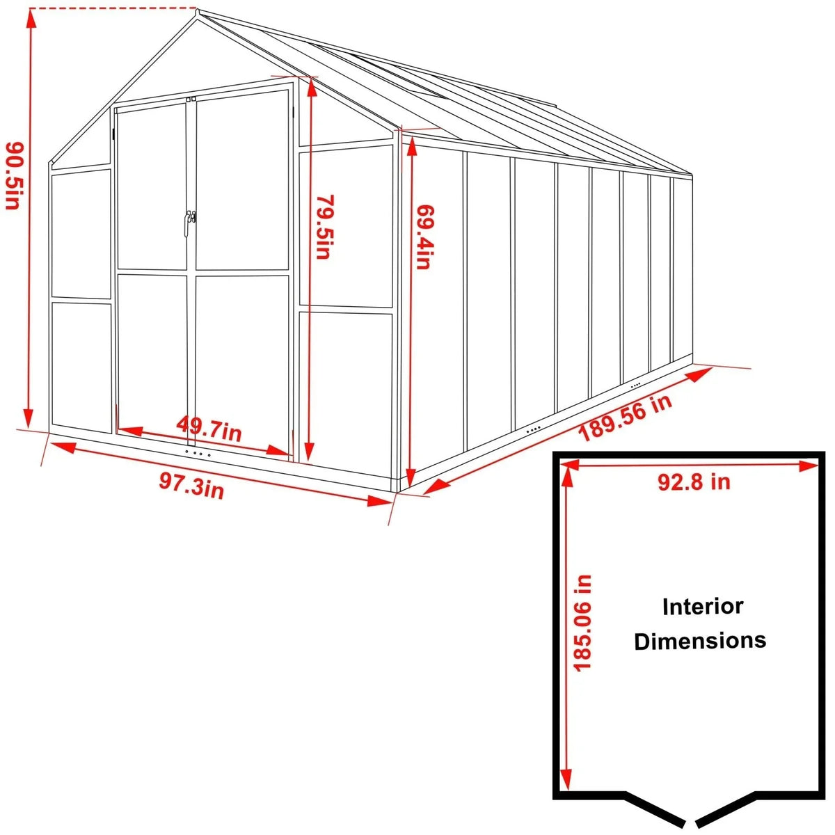 VEIKOUS Aluminum Walk-In Garden Greenhouse Kit with Adjustable Roof Vent and Lockable Door Grey