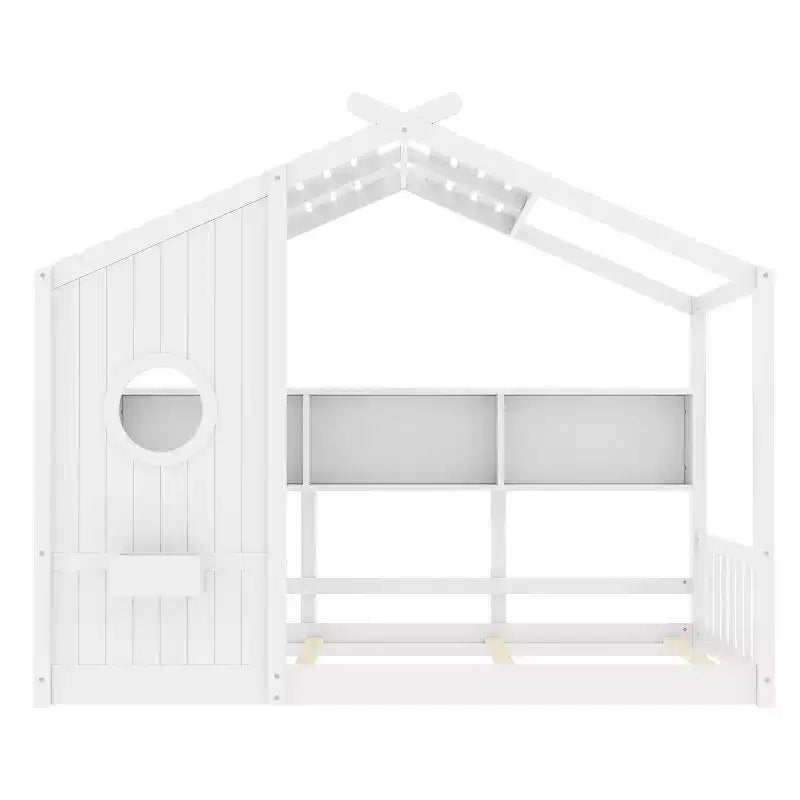 Twin/Full Size House Platform Bed Frame Toddler Floor Bed Kids Montessori Bed Playhouse Bed with Storage Shelf - ModernLuxe