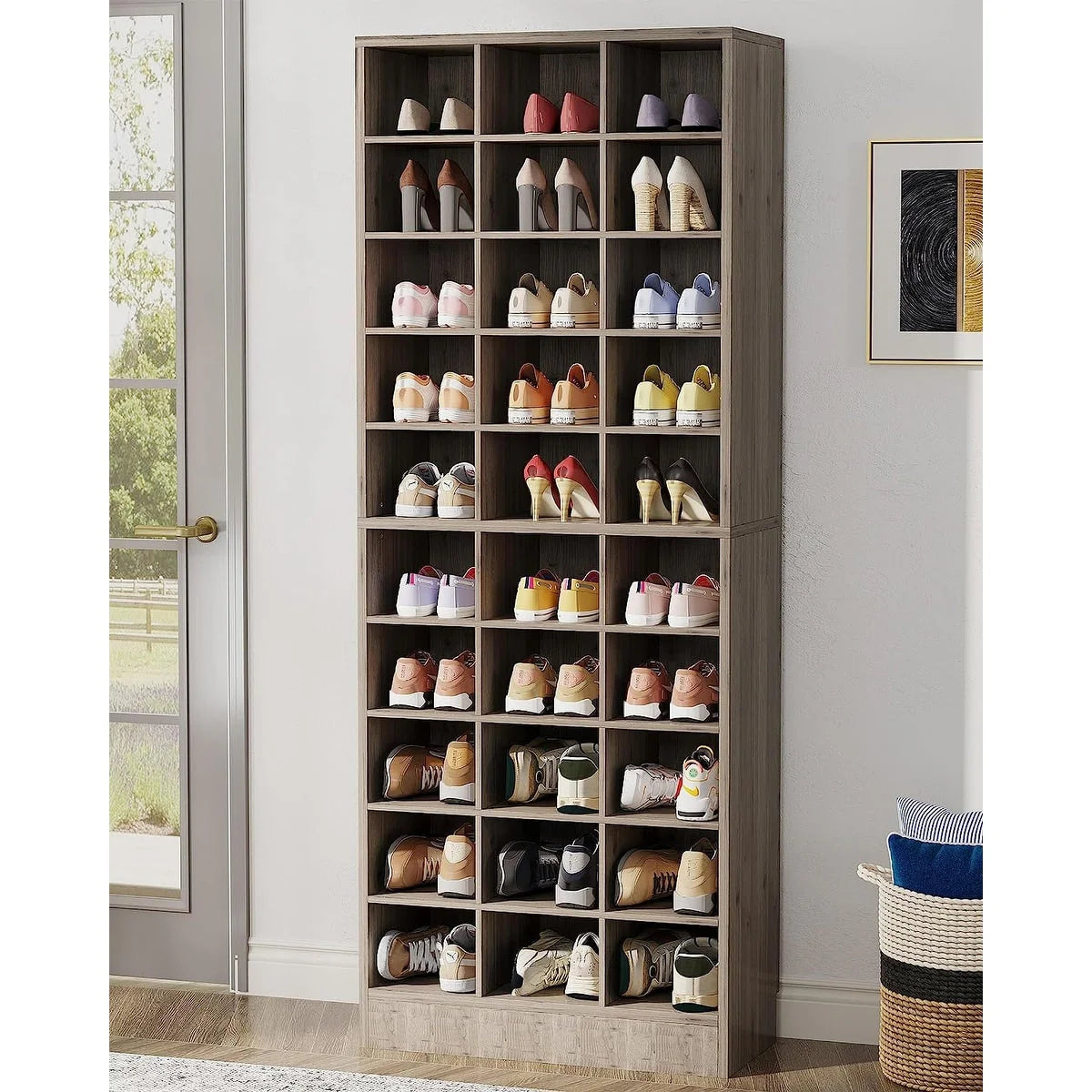Hohes Schuhregal für 30 Paar Schuhe, 10-stufiger weißer Schuhschrank aus Holz für Kleiderschrank und Eingangsbereich – 10-stufig