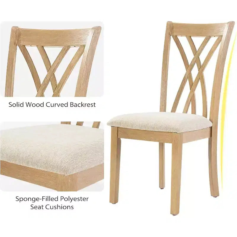 Set da pranzo Zevemomo da 7 pezzi in legno massello con 6 sedie imbottite, set tavolo e sedie salvaspazio per sala da pranzo e cucina, colore legno naturale