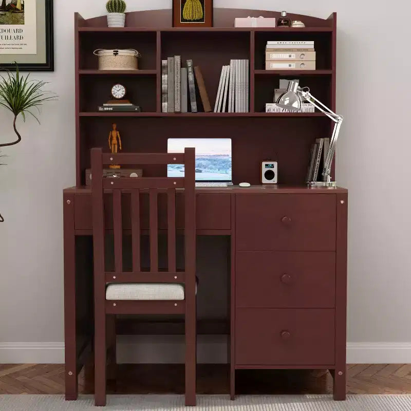 Escritorio de computadora de madera para oficina en casa Okak, con escritorio/silla y estantería, escritorio de estudio y escritura con almacenamiento para adolescentes y estudiantes
