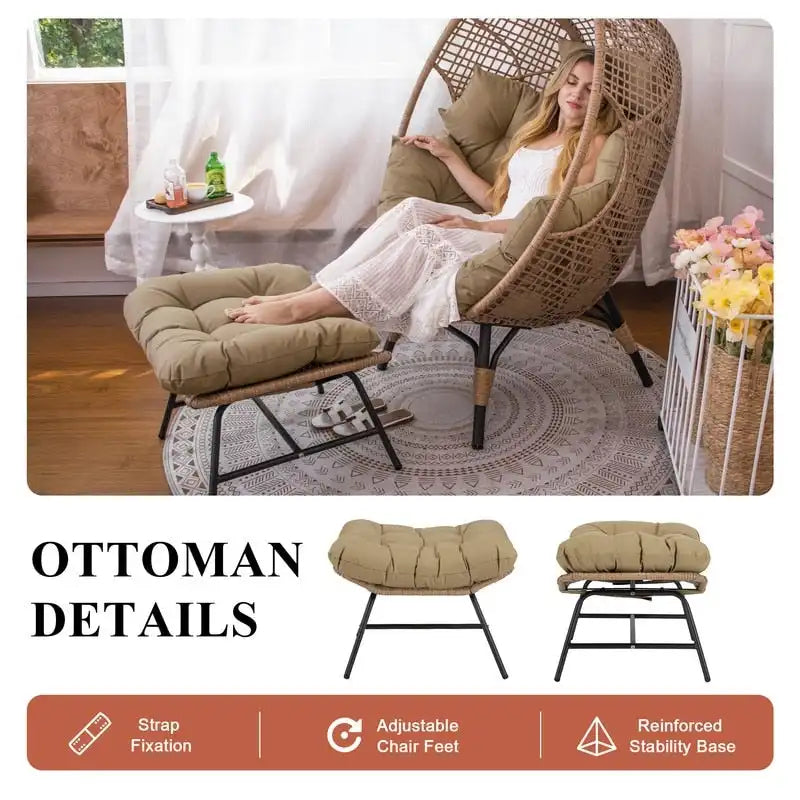 FINCATI Indoor Eggs Chair, 440 lbs Egg Chair Outdoor, Oversized Egg Chair with Ottoman, Luxury Cozy Egg Chair with Foot Rest