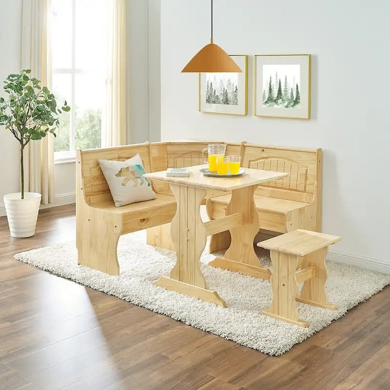 MUSEHOMEINC 3-teiliges Frühstücks-Esszimmerset im traditionellen Stil aus Massivholz mit Seitenbank und verstecktem Stauraum