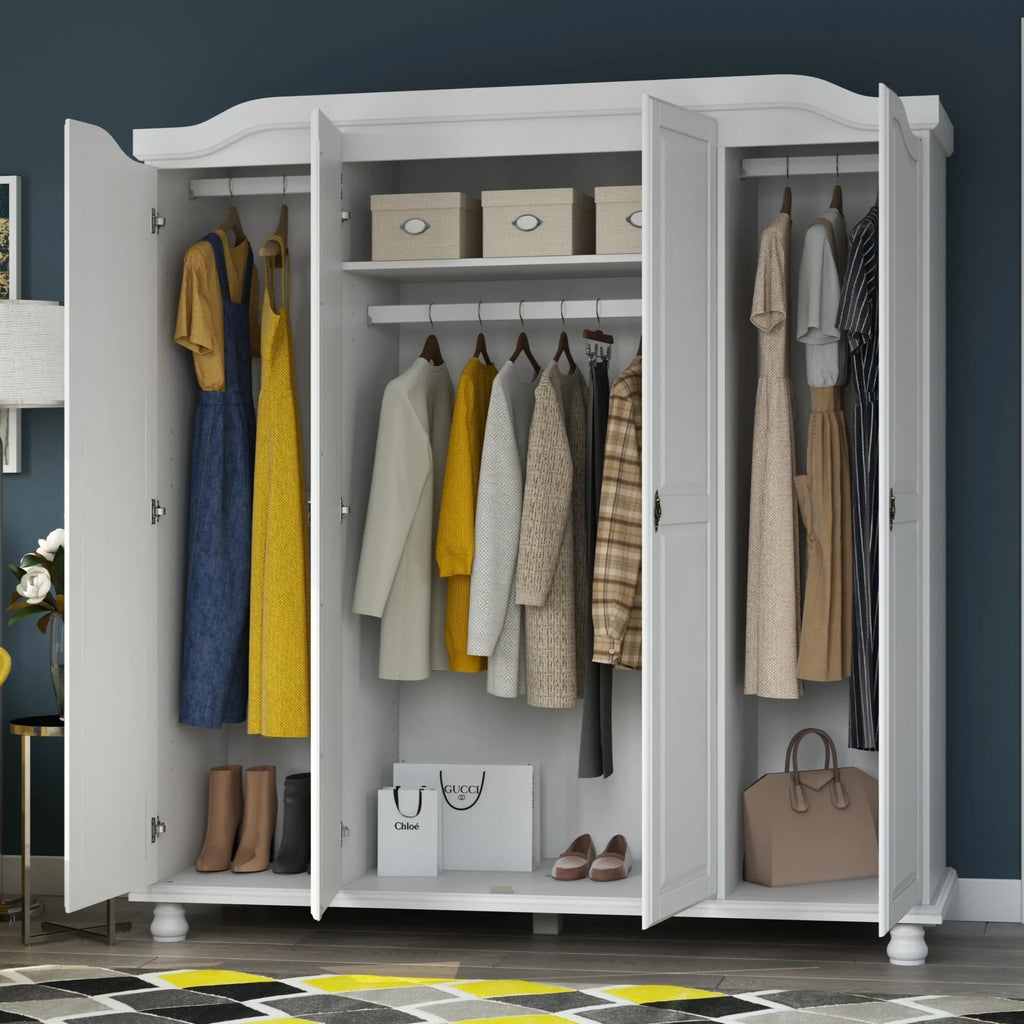 Palace Imports Kyle 4-türiger Kleiderschrank aus 100 % Massivholz mit Türen aus Massivholz oder Spiegelglas