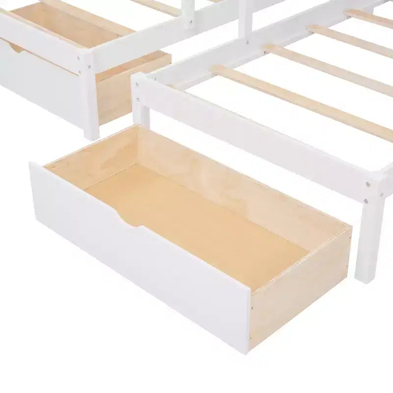 Whisen Full Over Twin & Twin Bunk Bed, Wood Triple Bunk Bed with Drawers and Guardrails