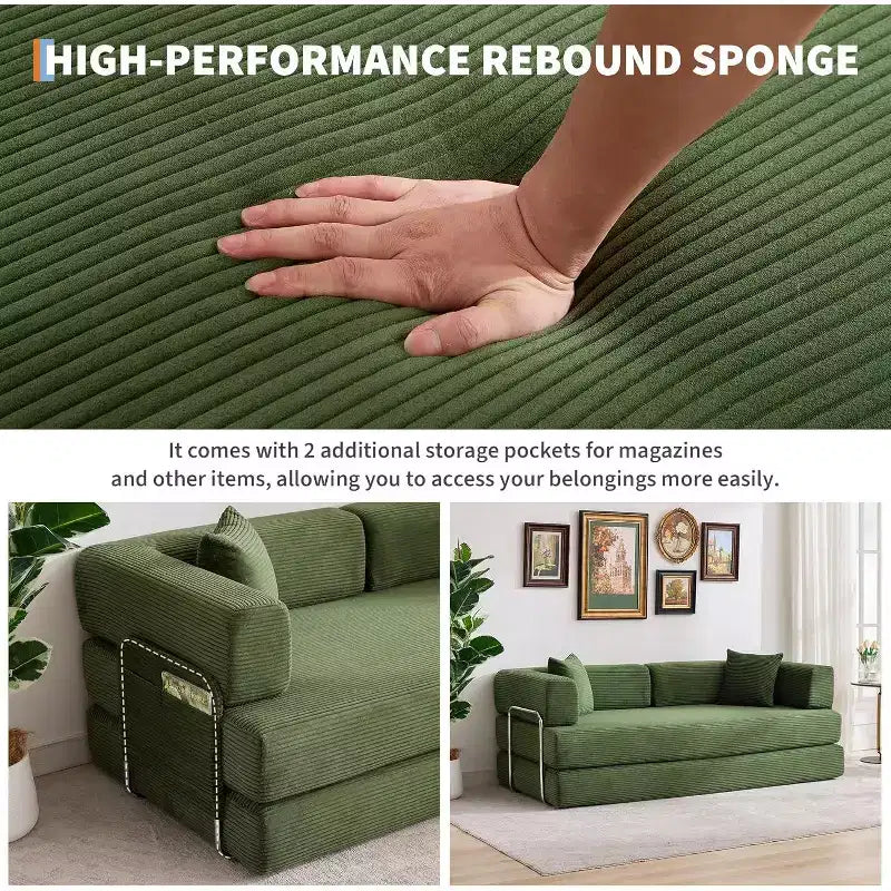 5-in-1-Schlafsofa, 78,8 Zoll, modulares Corduroy-Schlafsofa mit stabilem Rahmen, vielseitiger Futon für kleine Räume, Wohnzimmer und Gästezimmer