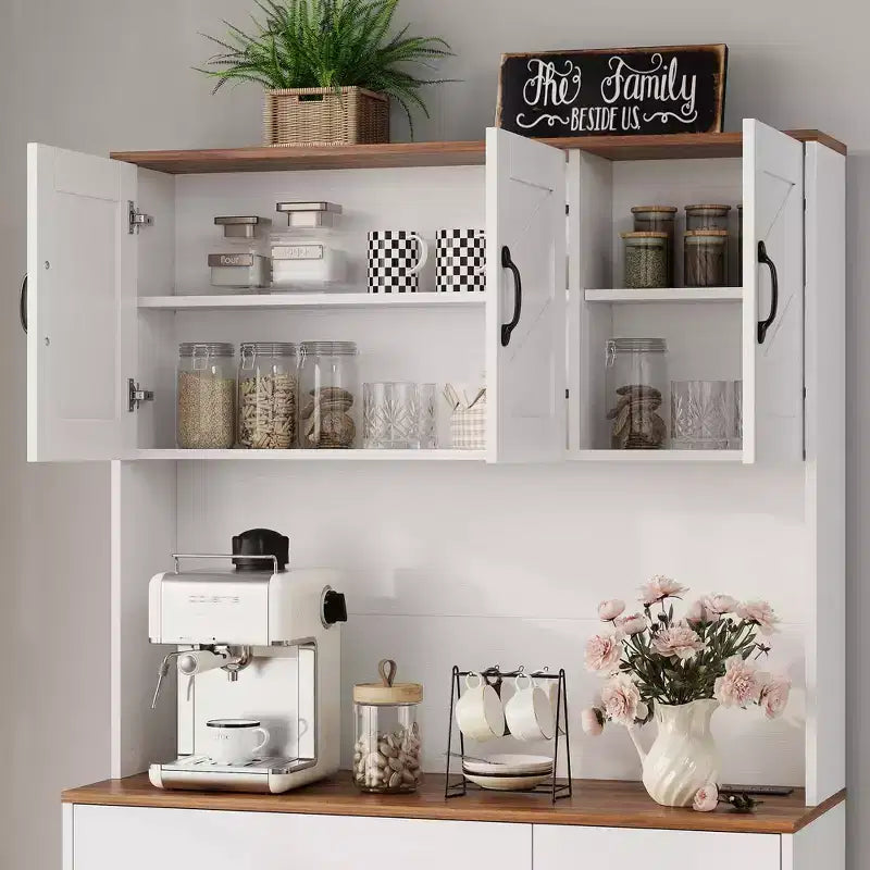 71 Kitchen Pantry Cabinet with Charging Station, Large Countertop, Microwave Stand & 2 Drawers,Hutch Storage for Dining & Living Room
