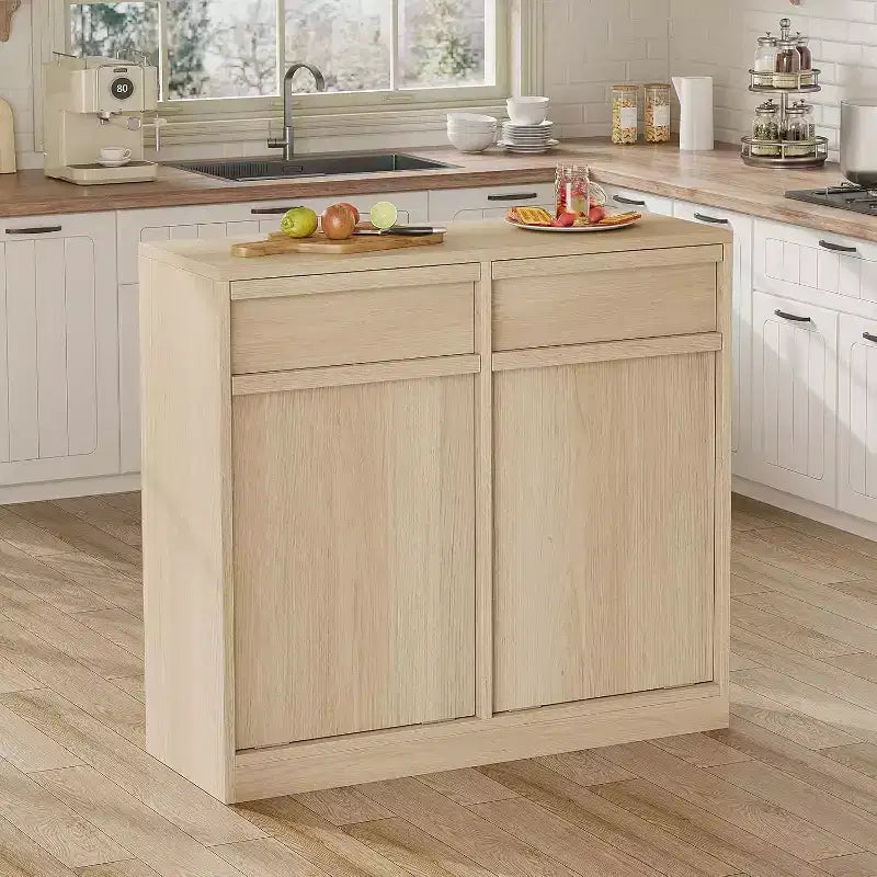 Tiltable Trash Can, Natural Oak, Trash Can with Storage and Drawer, Hidden Trash Cabinet, Laundry Basket for Kitchen, Dining Room, Living Room