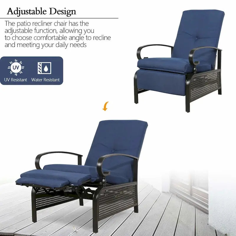 Verstellbarer Relaxsessel für Terrasse, Lounge-Sofa mit Kissen – 38 (T) × 26,5 (B) × 38,5 (H) Zoll