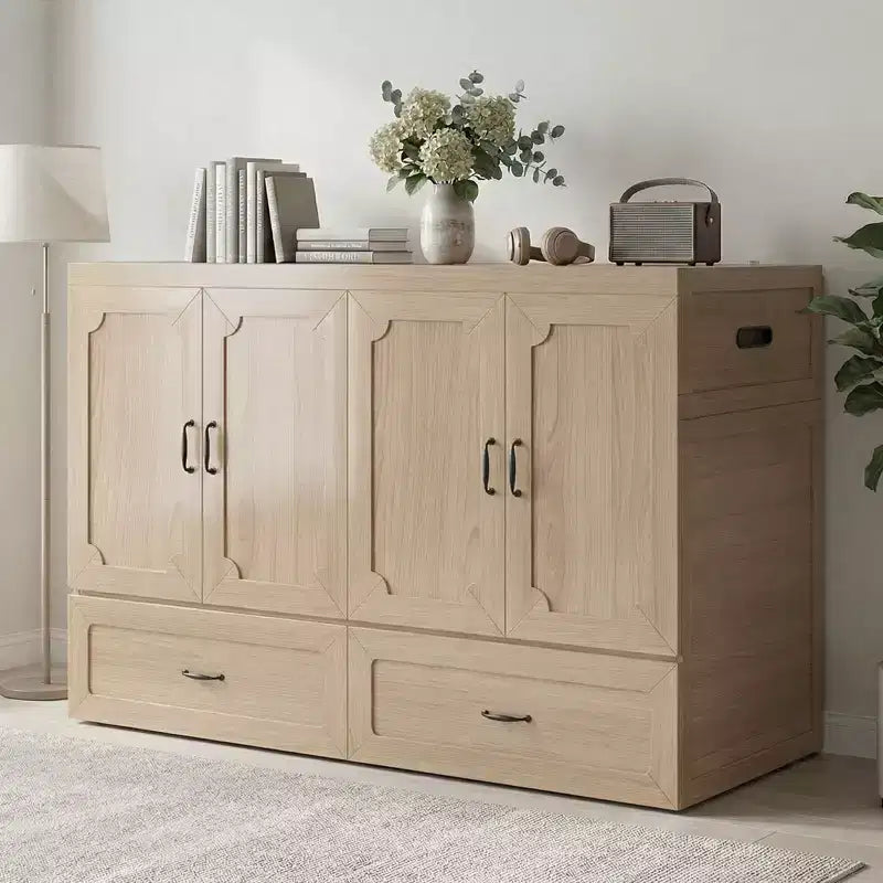 Mjkone Queen Size Convertible Murphy Cabinet Bed with USB Charging, Storage Drawers,No Mattress Included
