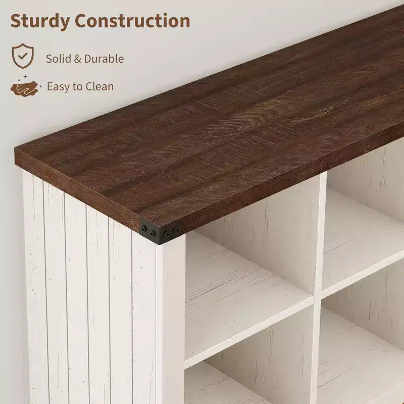 8 Cube Storage Organizer Bookshelf, Farmhouse Horizontal Bookcase, 62 Inch Wood Storage Bookcase for Entryway, Long Low Bookshelves for Living Room