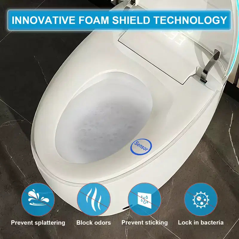 Smart Bidet Toilet with Auto Open/Close Lid & Seat, Foot Sensor Flush, Tankless One Piece Elongated, Heated Seat