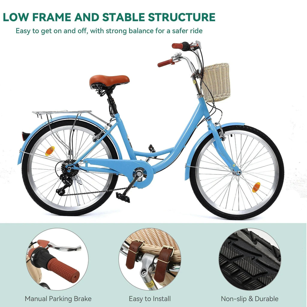 Moasis24/ 26 7-speed Cruiser Bike Adjustable Step Through Bike Commute Bike Bicycle