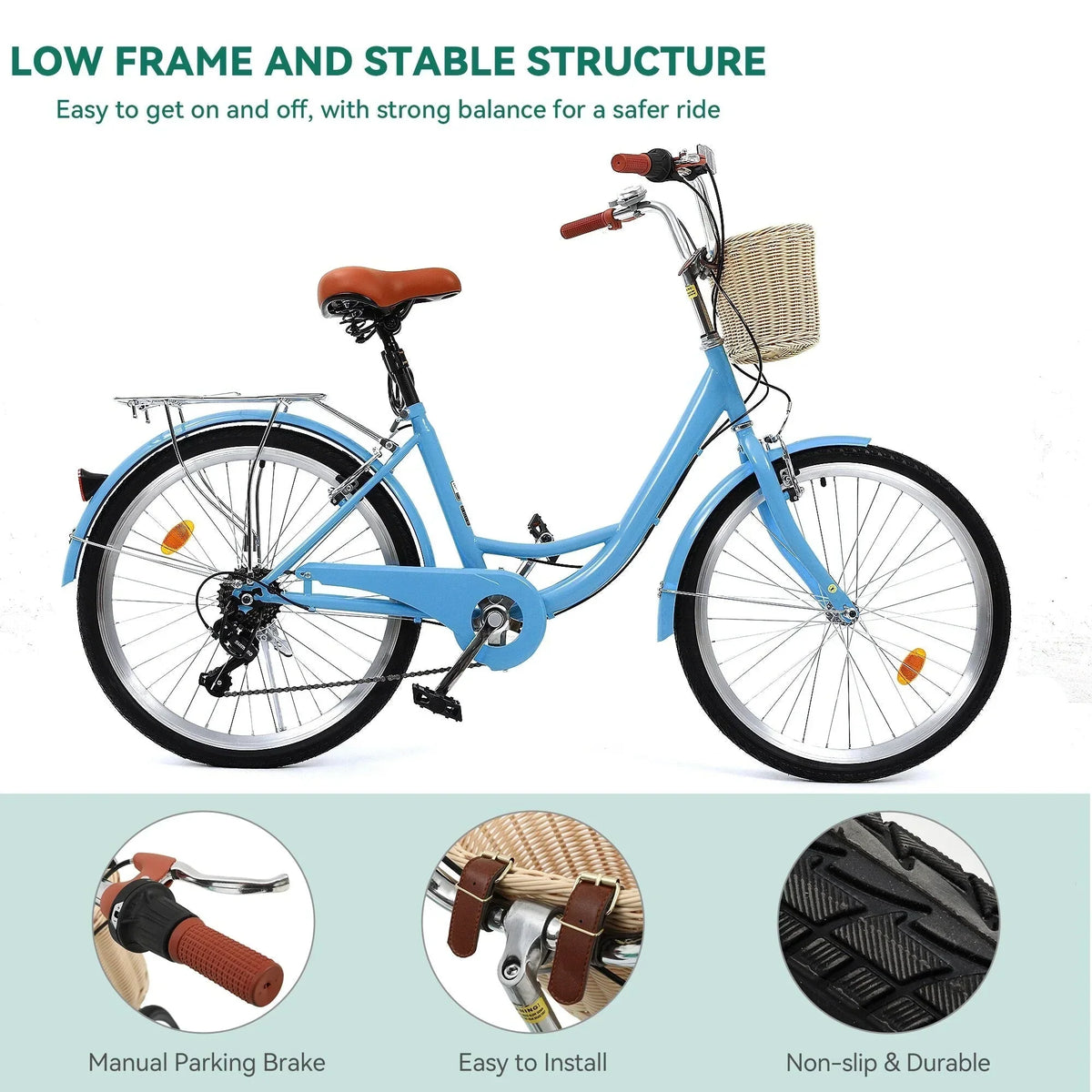 Moasis24/ 26 7-speed Cruiser Bike Adjustable Step Through Bike Commute Bike Bicycle