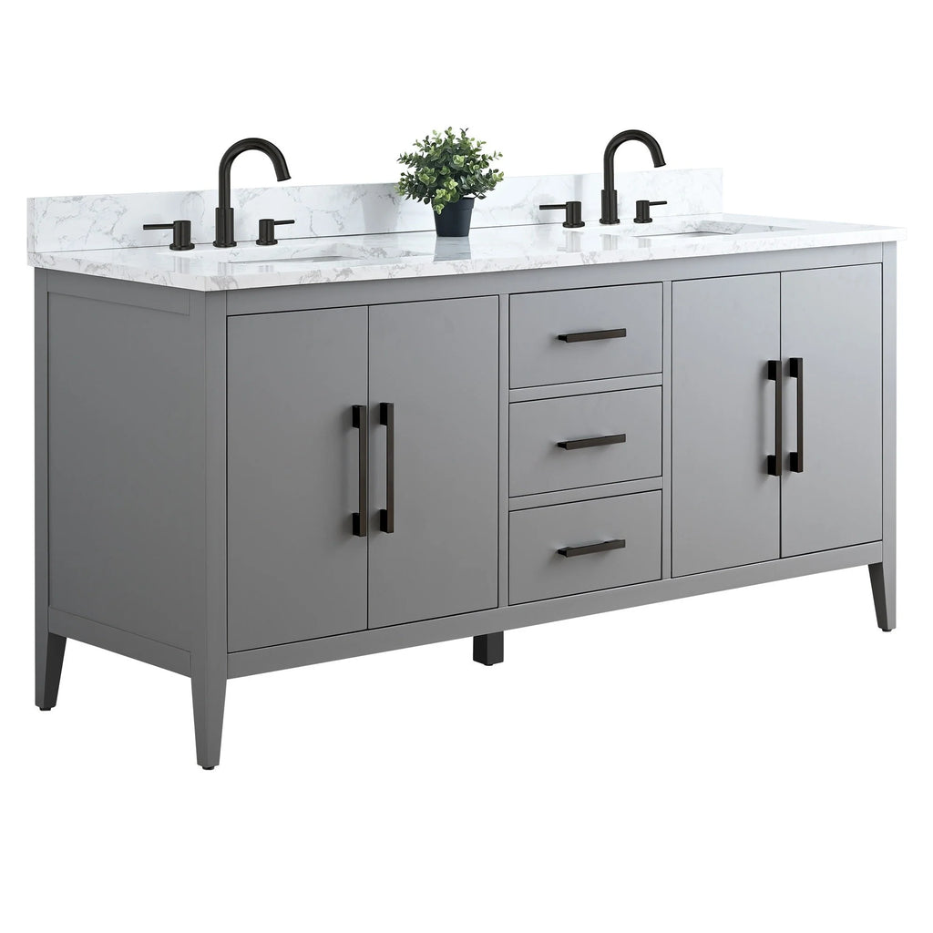 Vanity Art 72 badkamermeubel met dubbele wastafel en blad van composietmarmer