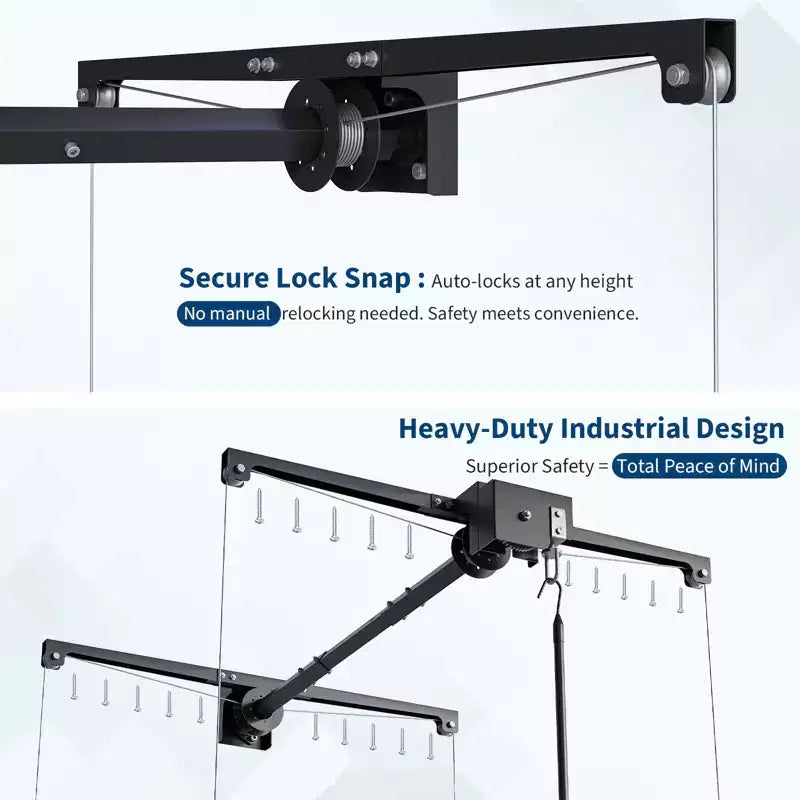 Scaffale regolabile per ripostiglio da garage per carichi pesanti, montato a soffitto con blocco di sicurezza, portata di 250 libbre per contenitori, attrezzi, biciclette e garage