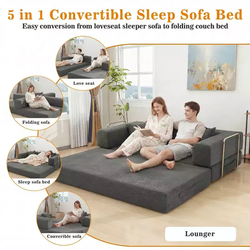 Dyonery 78 klappbares Schlafsofa, Cordbezug, Schlafcouch in King-Size-Größe für den Boden, 4-in-1-DIY-Kombination, modulares Sofa zum Ausklappen, bequem
