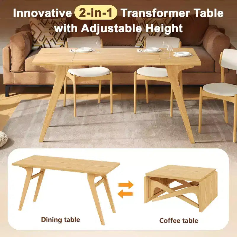 2 in 1 Coffee Table, Expandable Dining Table, Adjustable Height Table for Home & Office, Space Saving - ModernLuxe