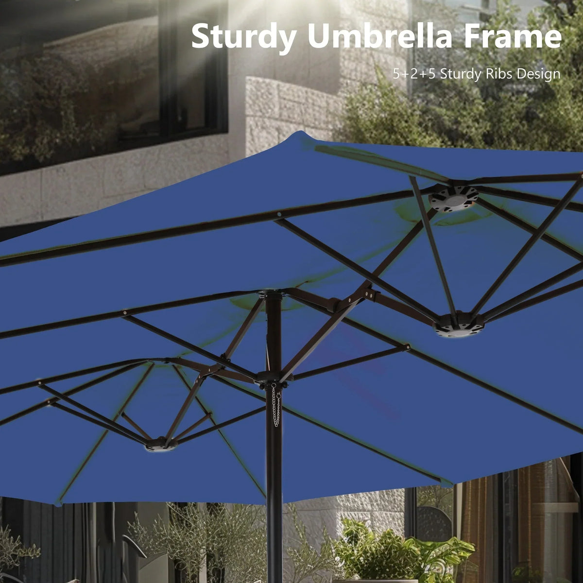 MAISON ARTS dubbele parasol voor terras, 15 ft, extra groot, tweepersoons, inclusief voet