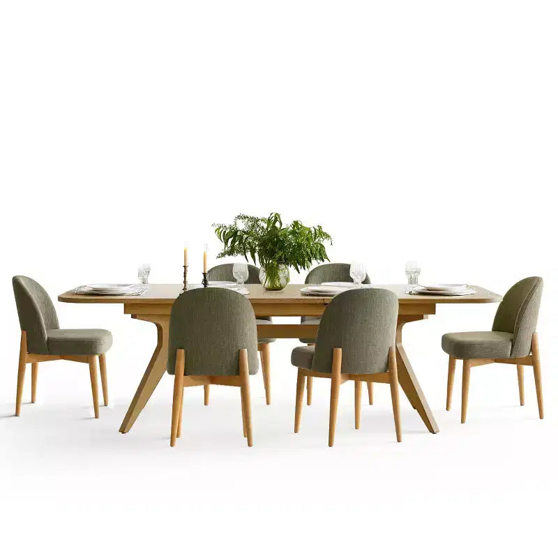 7-Piece Dining Table Set, 78-96 Extendable Trestle Base Table with Upholstered Chairs Featuring Solid Wood Legs-Panipeachy