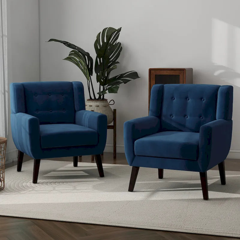 Set van 2 fluwelen accentstoelen voor de woonkamer, gestoffeerde fauteuils