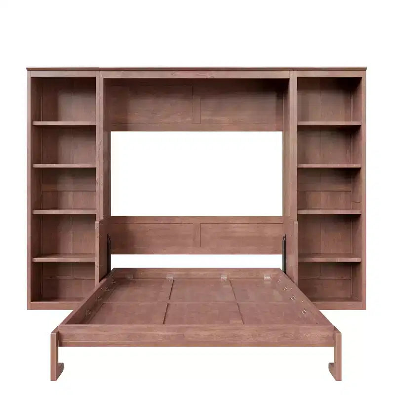 Letto a scomparsa Murphy matrimoniale/queen salvaspazio con scrivania e libreria, marrone scuro - ModernLuxe