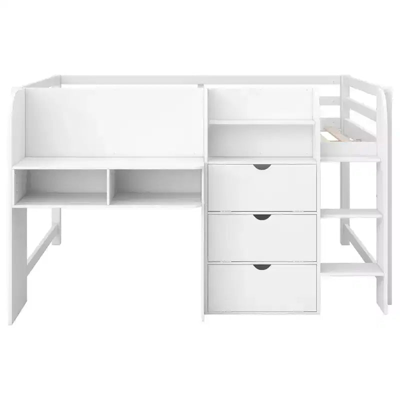 Pink/White Low Loft Bed with Desk, Storage & Whiteboard – Twin, 1-Person