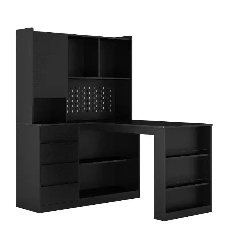 117-cm-Eckschreibtisch in L-Form mit Bücherregal und Schubladen