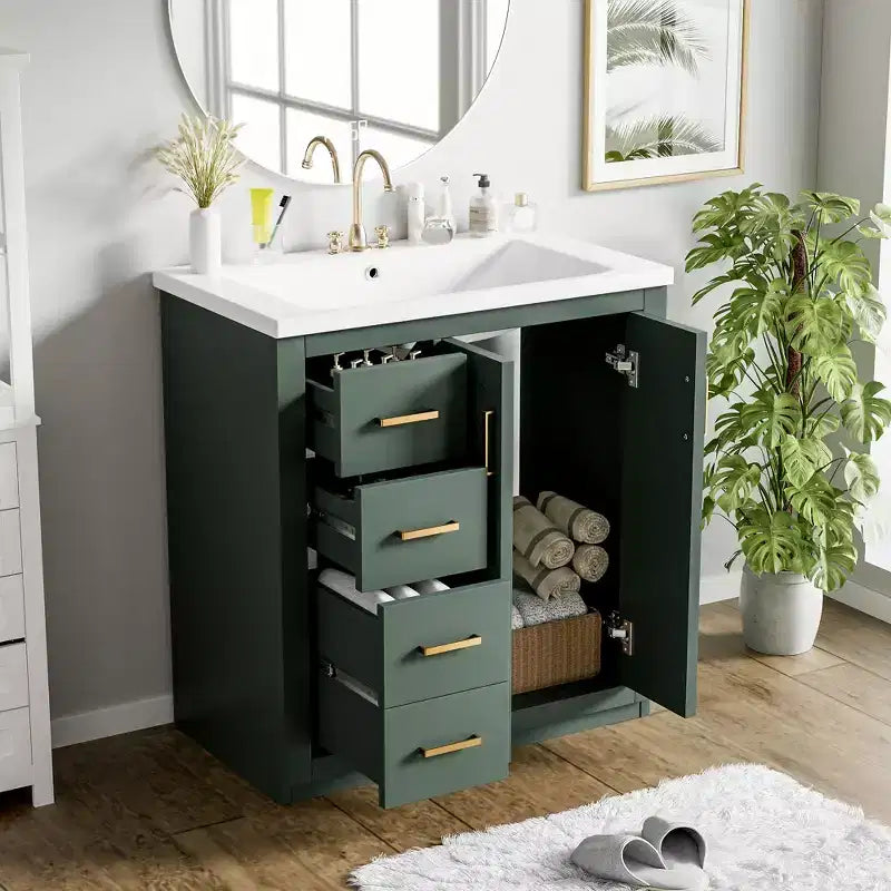 30 Single Sink Bathroom Vanity with Cabinet & 3 Drawers 鈥?Black / Blue / Green / Indigo / White